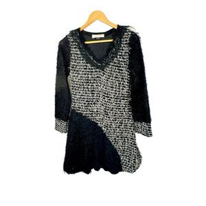 SCRAP-WORK Women’s Boho Gypsy Eyelash Fabric Tunic/Dress Black/White Size Small